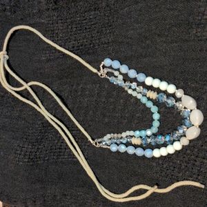 LOFT blue beaded tie multi-strand necklace